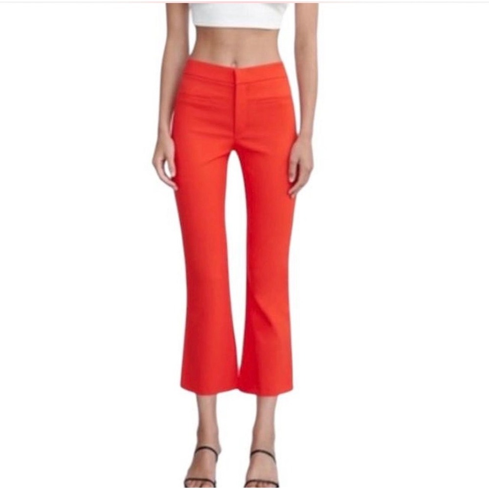 Zara Trousers Womens Large Orange Red Ankle Cropped Flare High Rise Slim Pants